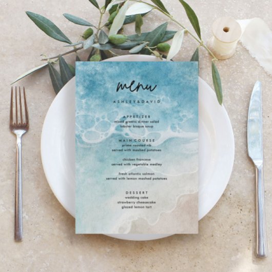 Zomer Moderne Strand Bruiloft Menu Kaarten