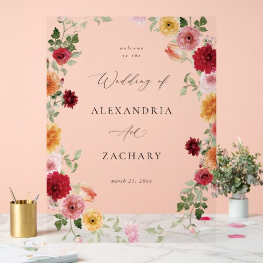 Zomer Multi Kleur Bloemen Huwelijk Welkom Acryl Bord (Huwelijk)