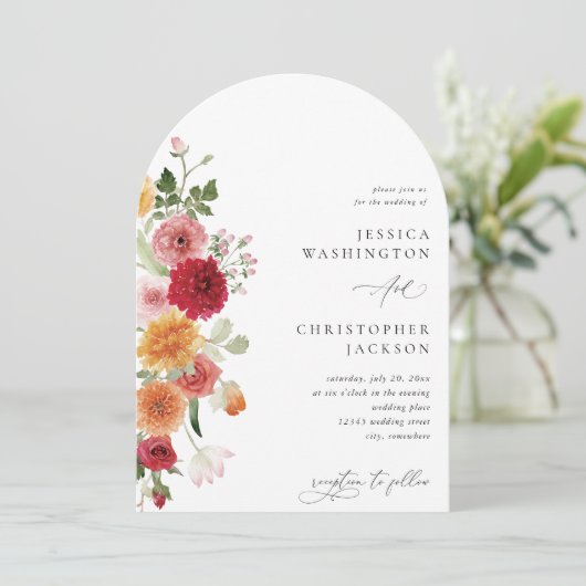 Zomer Multi Kleur Bloemen Trouwboog Kaart (Staand voorkant)