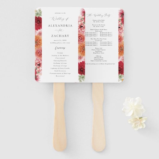 Zomer Multi Kleur Bloemen Trouwprogramma Handwaaier (Voorkant en achterkant)