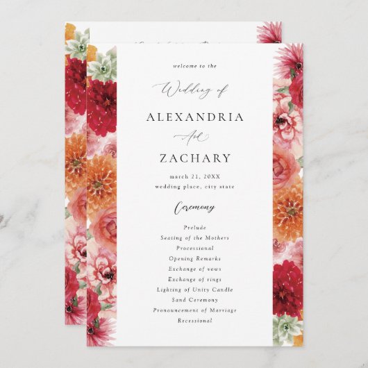 Zomer Multi Kleur Bloemen Trouwprogramma Kaart (Voorkant / Achterkant)
