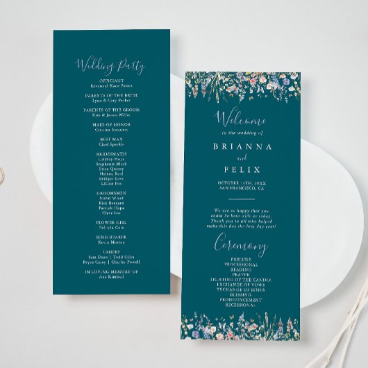 Zomer Multicolor Wildflower Green Wedding Programm Programma