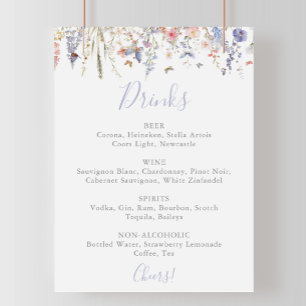 Zomer Multicolor Wildflower Wedding Drinken Menu Poster
