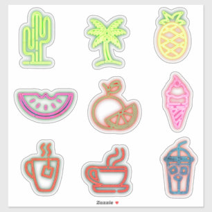 Zomer neon koffie fruit plant schattig sticker