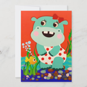Zomer Ocean Beach Vis Happy Baby Hippo Feestdagenkaart