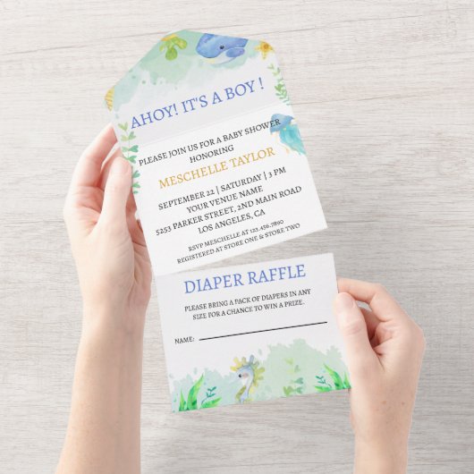 Zomer Onder het Zee Baby shower All In One Uitnodiging (Afscheurbaar)