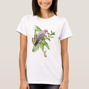 Zomer ontwerp met roze papegaaivogel, tropisch. t-shirt
