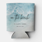 Zomer op het strand trouwgunsten blikjeskoeler (Voorkant)