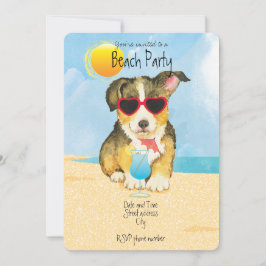 Zomer Pembroke Welsh Corgi Beach Party Uitnodiging