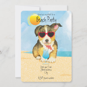 Zomer Pembroke Welsh Corgi Beach Party Uitnodiging