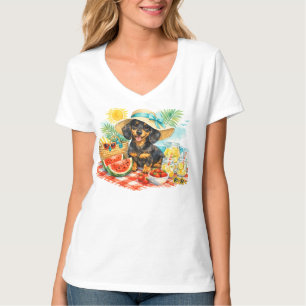 Zomer Picknick Dachshund Puppy Hond Kunst Ontwerp T-shirt
