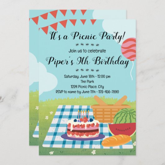 Zomer Picknick Verjaardag Uitnodiging (Voorkant / Achterkant)