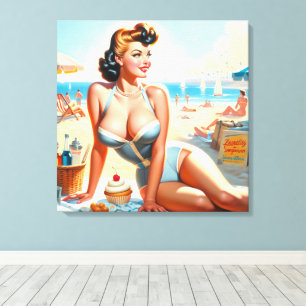 Zomer Pin-Up Meisje Canvas Afdruk
