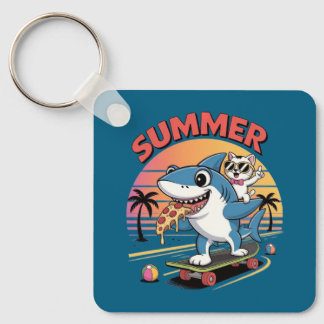 Zomer pizza met haai en kat sleutelhanger