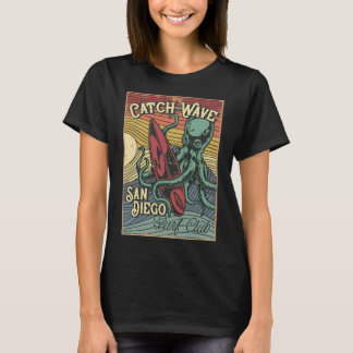 Zomer plezier surfende octopus vintage t-shirt