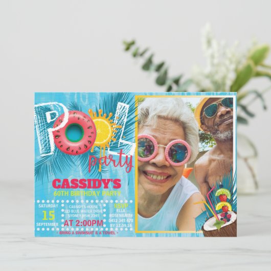Zomer Pool Party Verjaardag FOTO Kaart (Staand voorkant)