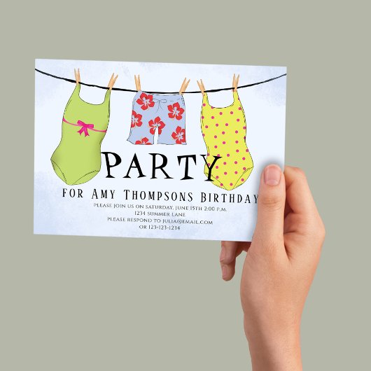 Zomer Pool Party Verjaardag Zwemkleding Aangepast Kaart