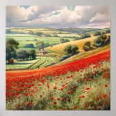 Zomer Poppy Field Landschap Poster (Voorkant)