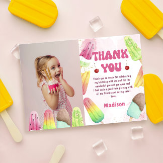 Zomer Popsicle Meisje Verjaardagsfoto Dankjewel Ka Bedankkaart