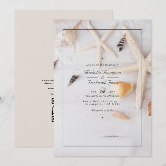 Zomer QR Code RSVP Beach Bruiloft Kaart (Voorkant / Achterkant)