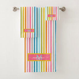 Zomer Rainbow Stripes Monogram Script Bad Handdoek
