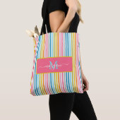 Zomer Rainbow Stripes Monogram Script Draagtas (Dichtbij)