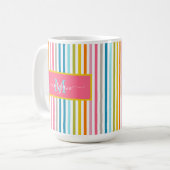 Zomer Rainbow Stripes Monogram Script Koffiemok (Voorkant links)