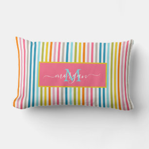 Zomer Rainbow Stripes Monogram Script Kussen
