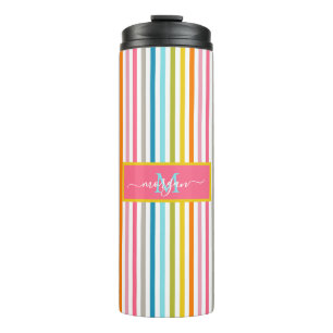 Zomer Rainbow Stripes Monogram Script Thermosbeker