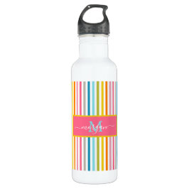 Zomer Rainbow Stripes Monogram Script Waterfles