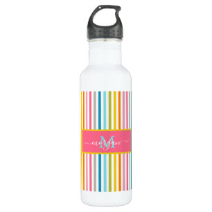 Zomer Rainbow Stripes Monogram Script Waterfles