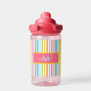 Zomer Rainbow Stripes Monogram Script Waterfles
