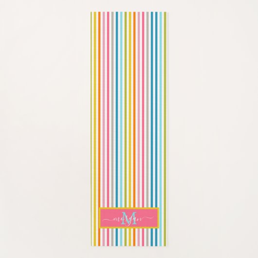 Zomer Rainbow Stripes Monogram Script Yogamat (Voorkant)