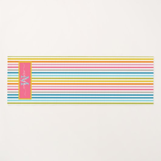 Zomer Rainbow Stripes Monogram Script Yogamat (Voorkant (horizontaal))