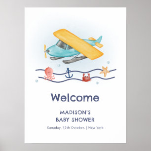 Zomer Reis Zee Vliegtuig Baby Shower Welkom Poster
