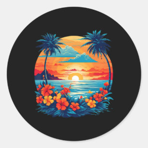 Zomer Reisplezier Retro Vakantie Camper Strand Zon Ronde Sticker