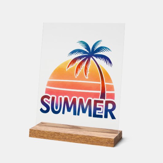 Zomer retro zonsondergang palmboom acryl bord (Hoek)