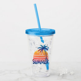 Zomer retro zonsondergang palmboom acryl drinkbeker