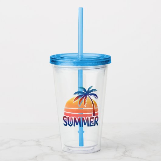 Zomer retro zonsondergang palmboom acryl drinkbeker (Voorkant)