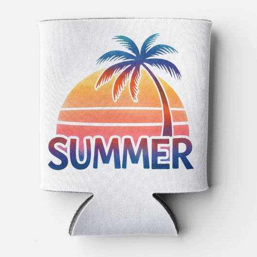 Zomer retro zonsondergang palmboom gepersonaliseer blikjeskoeler (Voorkant)