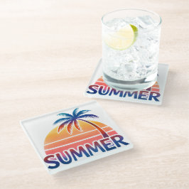 Zomer retro zonsondergang palmboom glazen onderzetter