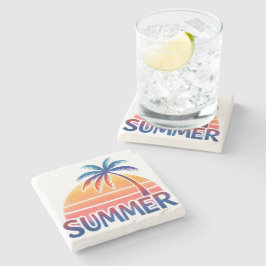 Zomer retro zonsondergang palmboom stenen onderzetter