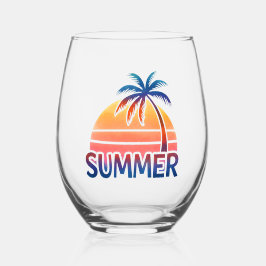 Zomer retro zonsondergang palmboom wijnglas zonder voet