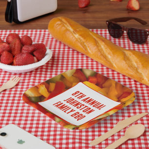 Zomer Reünie Levendige Foto BBQ Familie Picknick Papieren Bordje