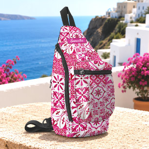 Zomer Rood Majolica Bloem Mediterrane Tegels Sling Bag