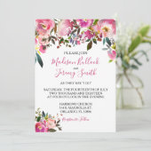 Zomer Roze Bloemen Huwelijksuitnodiging Kaart (Staand voorkant)
