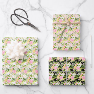 Zomer Roze en Gele Bloemen en Blad Inpakpapier Vel