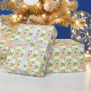 Zomer Roze en Gele Bloemen en Loof Cadeaupapier