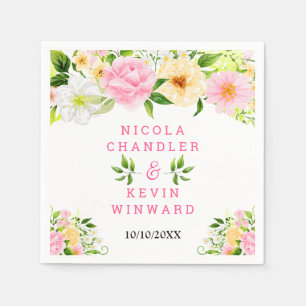 Zomer Roze en Gele Bloemen en Loof Servet