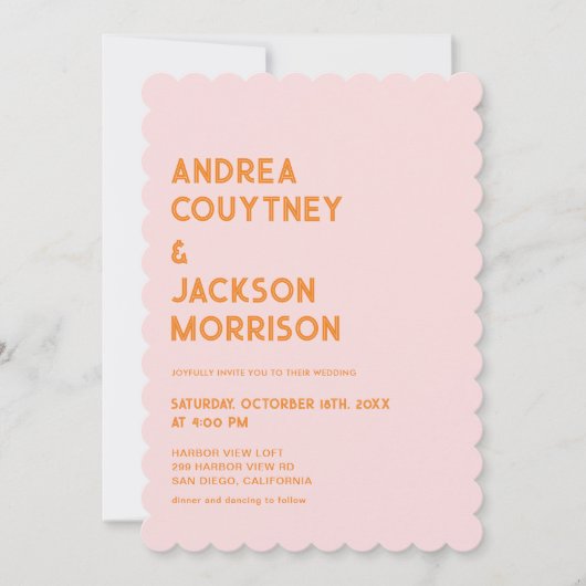 Zomer Roze en Sinaasappel Retro Bruiloft Kaart (Voorkant)